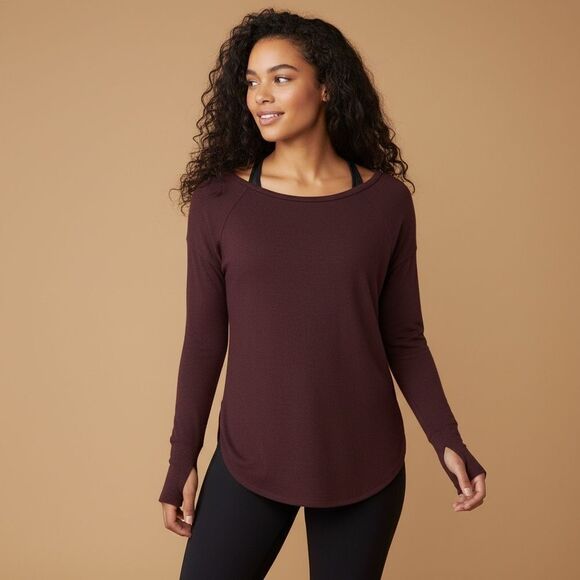 Athleta Tops - Athleta Long Sleeve Performance Top Plum Burgundy Thumbholes Size M